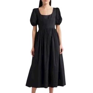 Moon River Black Swiss Dot Puff-Sleeve Tiered Maxi Dress Large